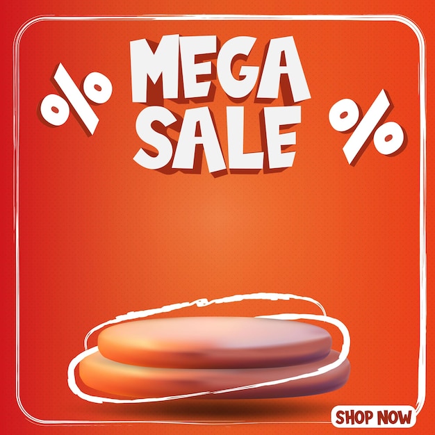 Mega sale social media promotion post with a product display podium