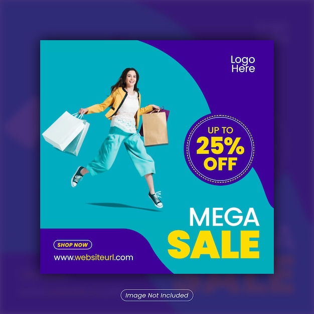 Шаблон квадратного баннера в социальных сетях Mega Sale