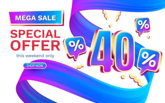 Mega sale special offer 40 off sale banner Sign board promotion Vector