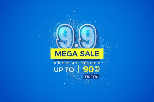 Mega sale and special offer on blue background