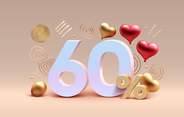 Mega sale special offer Stage podium percent 60 Stage Podium heart golden balloon Decor element background Vector