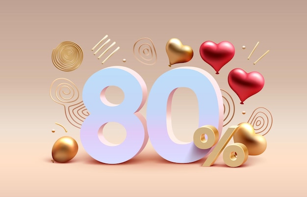 Mega sale special offer stage podium percent 80 stage podium heart golden balloon decor element background vector