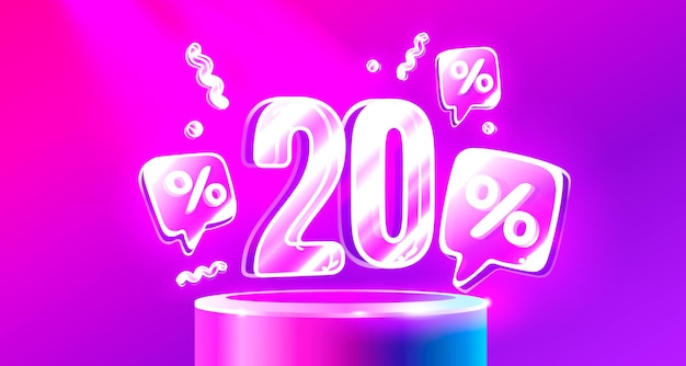 Mega sale speciale aanbieding Neon 20 uitverkoop banner Bord promotie Vector