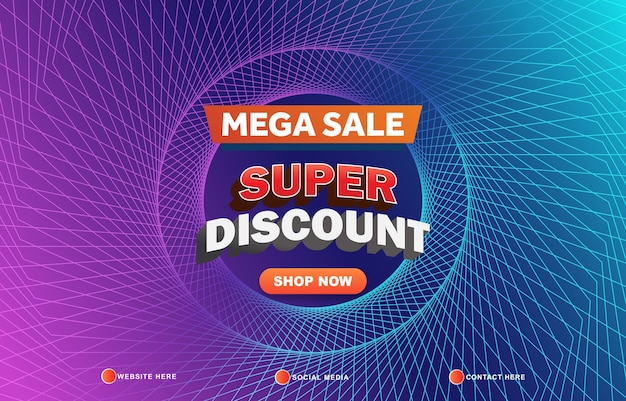 mega sale super discount template banner with copy space for product sale with abstract gradient dark purple and blue background design 11