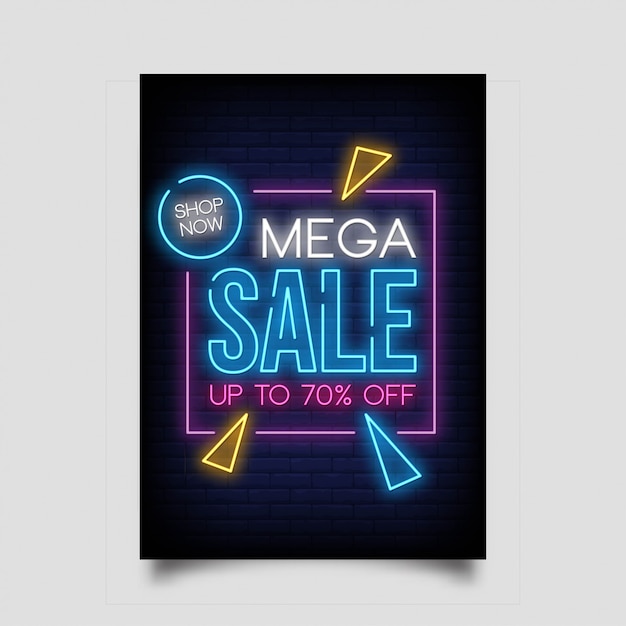 Vector mega sale tot 70% korting voor banner in neon style