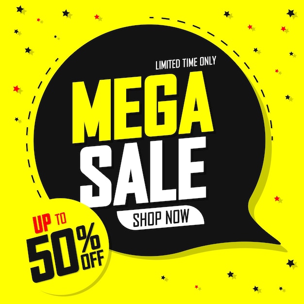 Mega saldi fino a 50 di sconto sul modello di poster o banner per negozi e negozi online