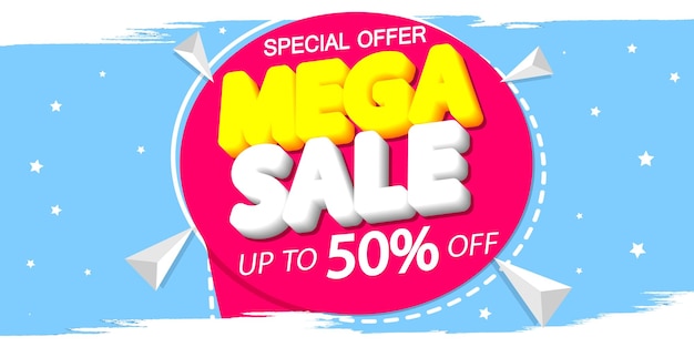 Mega Sale up to 50 off poster design template or banner for shop and online store