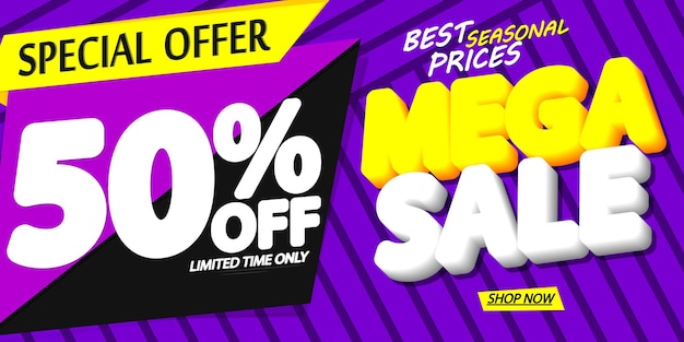 Mega sale up to 50 off poster design template or banner for shop and online store