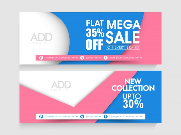 Mega sale website headers or banners set with space to add your images.