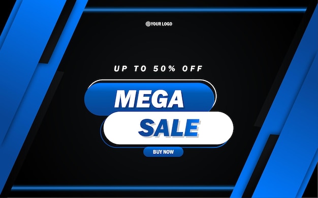 Mega sale with blue black luxury background