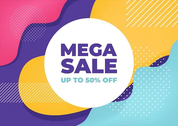 Mega sale with colorful geometric shapes