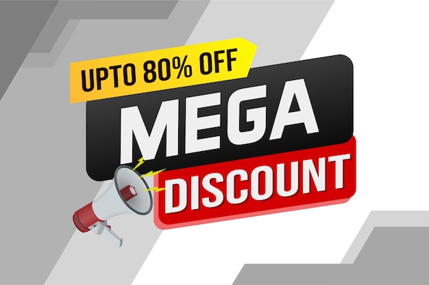 Mega sale woord concept vector illustratie en 3d stijl landing page template ui web mobiele app