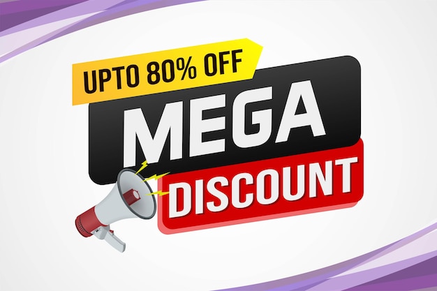 Mega sale woord concept vector illustratie en 3d stijl landing page template ui web mobiele app