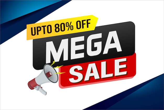 Mega sale woord concept vector illustratie en 3d stijl landing page template ui web mobiele app