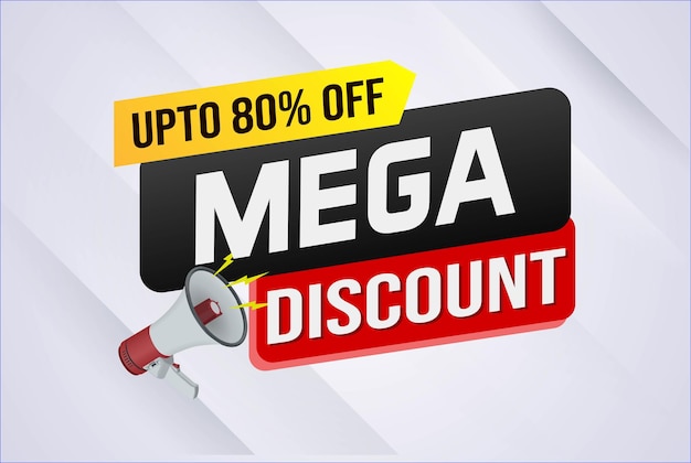 Mega sale woord concept vector illustratie en 3d stijl landing page template ui web mobiele app