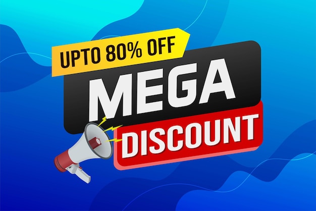 Mega sale woord concept vector illustratie en 3d stijl landing page template ui web mobiele app