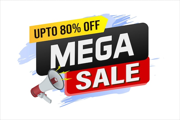 Mega sale woord concept vector illustratie en 3d stijl landing page template ui web mobiele app