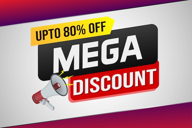 Mega sale woord concept vector illustratie en 3d stijl landing page template ui web mobiele app