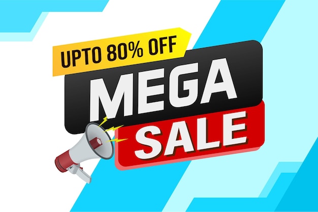 Mega sale woord concept vector illustratie en 3d stijl landing page template ui web mobiele app