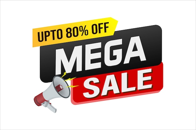 Mega sale woord concept vector illustratie en 3d stijl landing page template ui web mobiele app