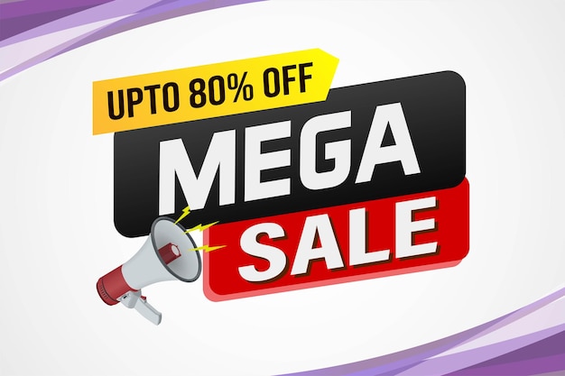 Mega sale woord concept vector illustratie en 3d stijl landing page template ui web mobiele app