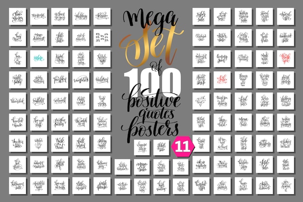 Vector mega set of 100 hand lettering quotes about shopping autumn offer sale and halloween holiday