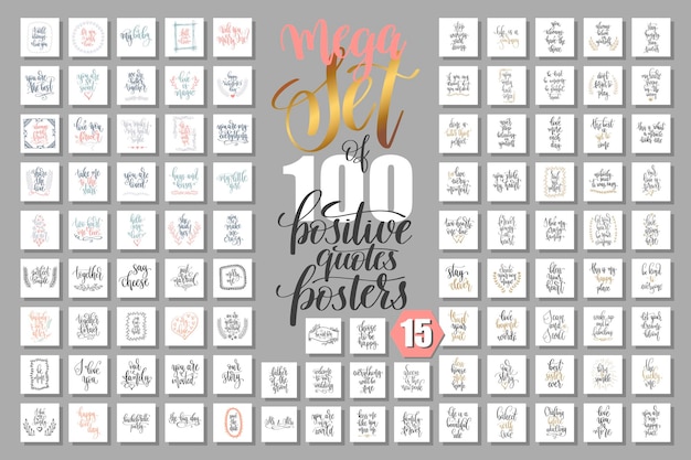 Mega set of 100 positive quotes posters motivational and inspirational phrases isolated to print