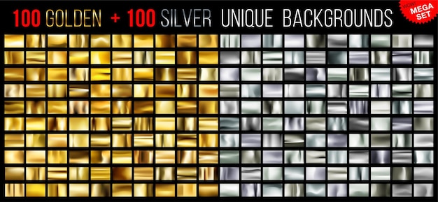 Vector mega set of 200 unique silver and gold backgrounds