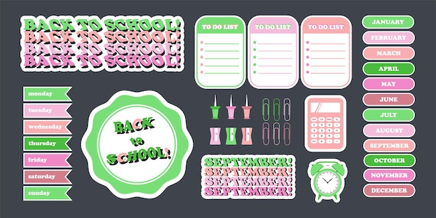 Mega set Back to school Set for Planner with modern color vibes. Monthly weekly planner sticky. WOW