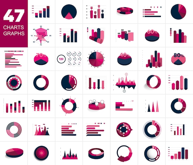 Vector mega set of charst graphs blue color infographics business elements