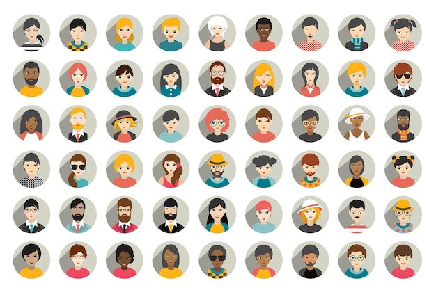 Vector mega set of circle persons avatars people heads different nationality in flat style vector