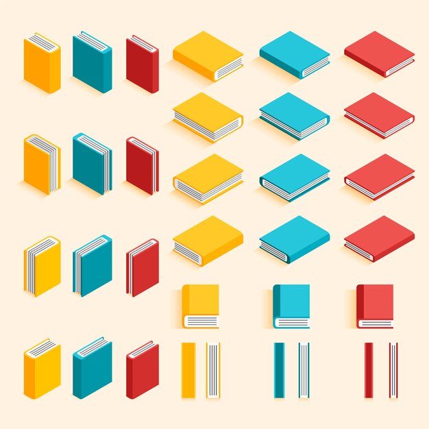 Vector mega set of colorful book isometric flat design mockup