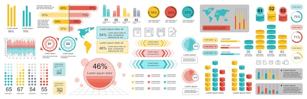 Vector mega set of infographic elements data visualization vector design template can be used for steps options business process workflow diagram flowchart timeline marketing bundle info graphics