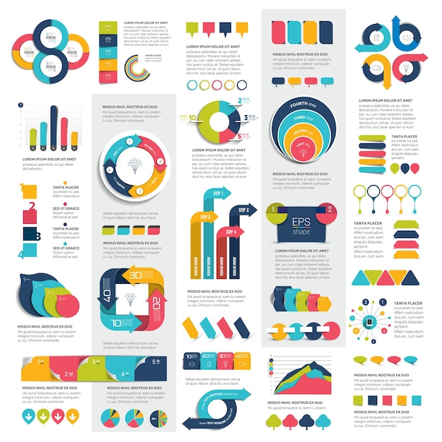 Mega set of infographics elements charts graphs circle charts diagrams speech bubbles.