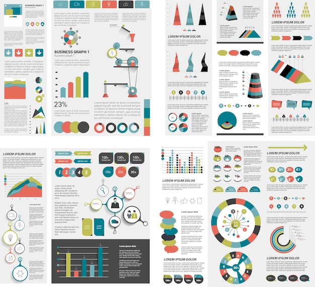 Mega set of infographics elements charts graphs circle charts diagrams speech bubbles.