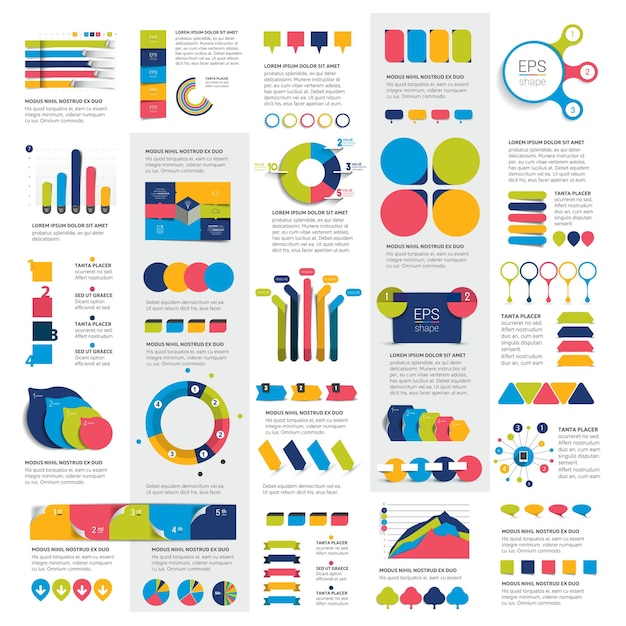 Mega set of infographics elements charts graphs circle charts diagrams speech bubbles.