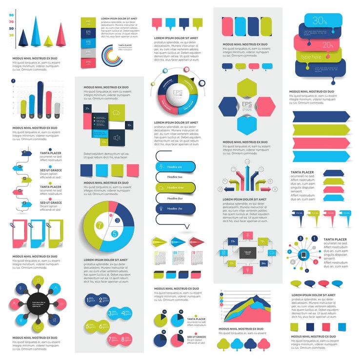 Vector mega set of infographics elements charts graphs circle charts diagrams speech bubbles.