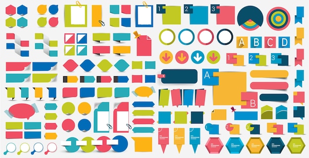 mega set infographics flat design elements schemes charts buttons speech bubbles stickers vector illustration