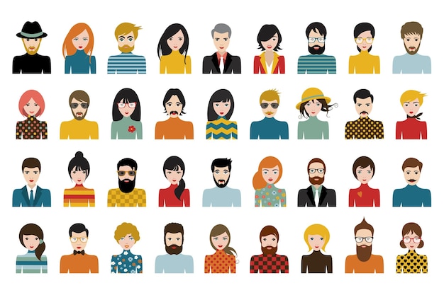 Mega set of persons avatars people heads different nationality in flat style vector