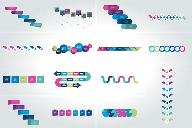 Mega set tijdlijn infographic sjablonen diagrammen presentaties