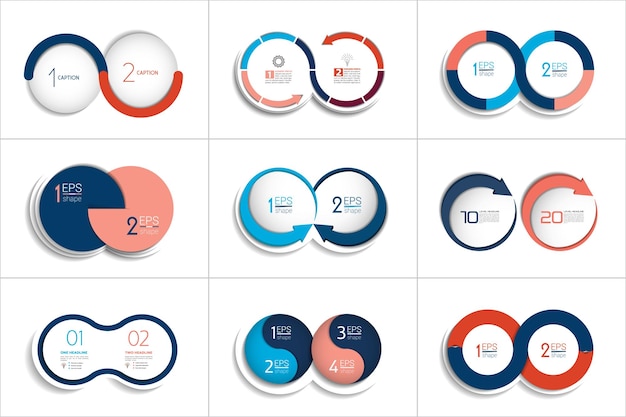 Mega set of two elements steps chart diagram scheme Circle round design