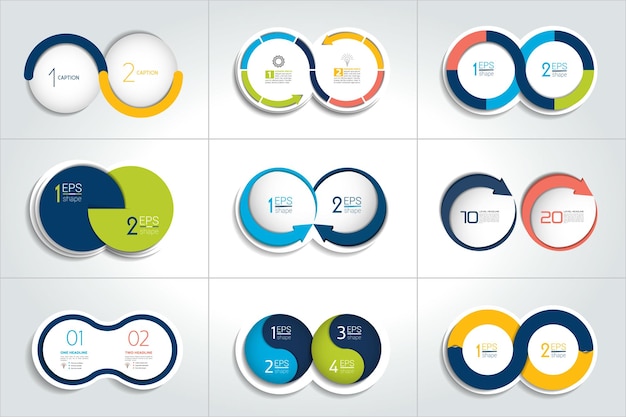 Mega set of two elements steps chart diagram scheme circle round design