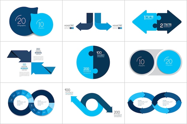 Mega set di due elementi schema diagramma grafico passi cerchio rotondo design