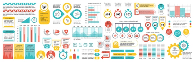 Mega set van infografische elementen data visualisatie vector ontwerp sjabloon Kan worden gebruikt voor stappen opties bedrijfsproces workflow diagram flowchart tijdlijn marketing Bundle info graphics