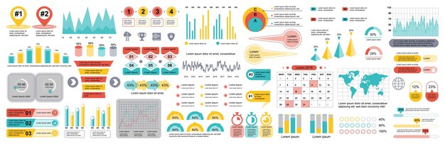 Vector mega set van infografische elementen data visualisatie vector ontwerp sjabloon kan worden gebruikt voor stappen opties bedrijfsproces workflow diagram flowchart tijdlijn marketing bundle info graphics