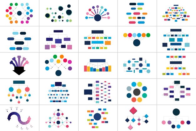 Mega set di vari schemi di diagrammi di diagrammi mappe mentali infografica vettoriale