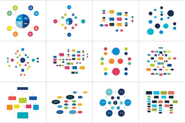 Mega set di vari diagrammi di schemi di diagrammi di flusso elementi infografici modificabili a colori