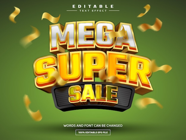 Vector mega super sale 3d editable text effect template