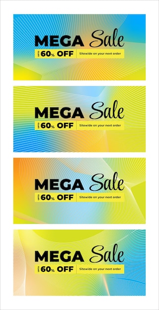 Mega verkoop abstracte golven met mesh gradiënt achtergrond aanbieding banner korting banners geel