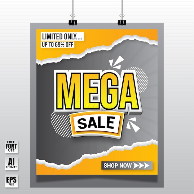 Mega verkoop poster promotie banner papier sjabloonontwerp